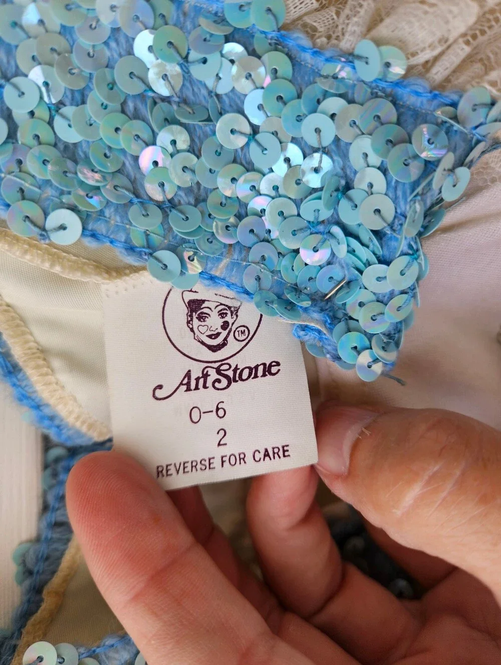 Vintage Art Stone Toddler Dance Costume Blue Sequin Lace Leotard Size 2